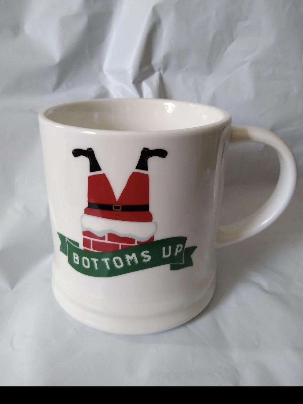 Threshold Bottoms Up Santa Holiday Ceramic Mug - White 13 Oz New